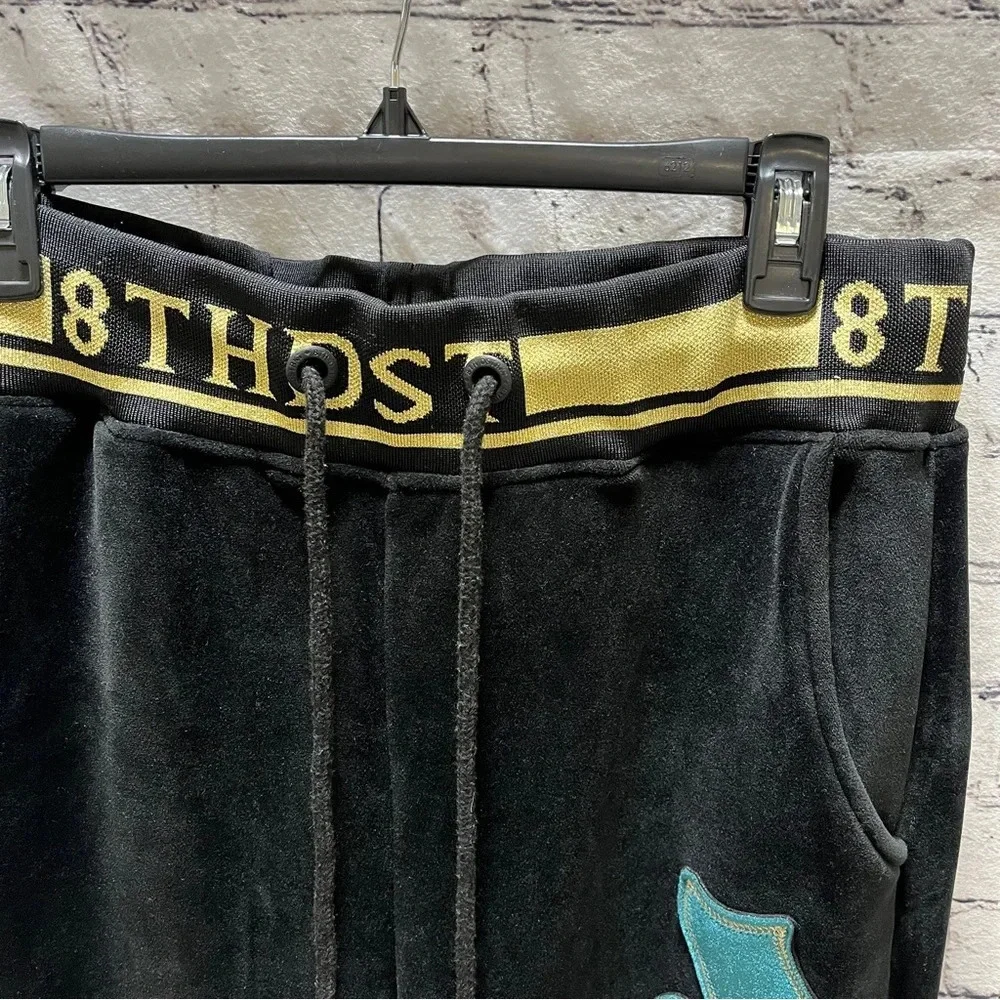 8IGHTH DSTRKT Men’s Black Velour Joggers XL Gold Trim Streetwear Athleisure